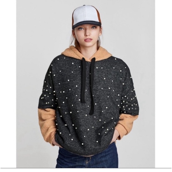 Zara gray pearl-encrusted sweater! Sz M - Picture 5 of 7